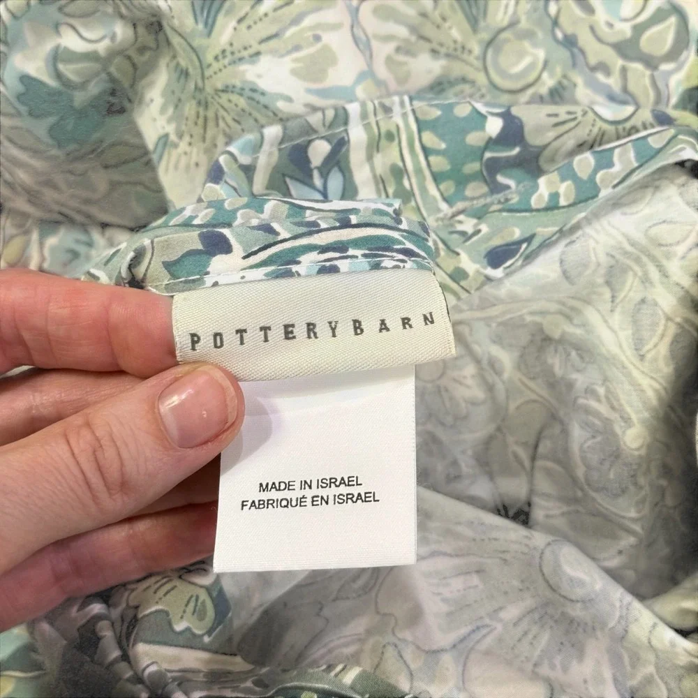 Pottery Barn Full Queen Duvet Cover Blue Green Paisley Floral Organic Cotton